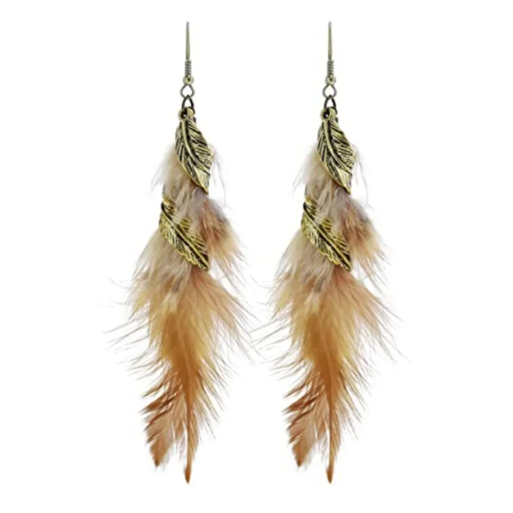 Anthro Long Tassel Feather Drop Earrings
